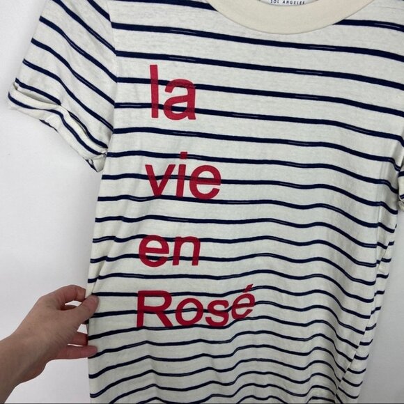 Anthropologie La Vie En Rose Graphic Tee Striped Sol Angeles‎ Size XS Boho Top - Picture 6 of 10